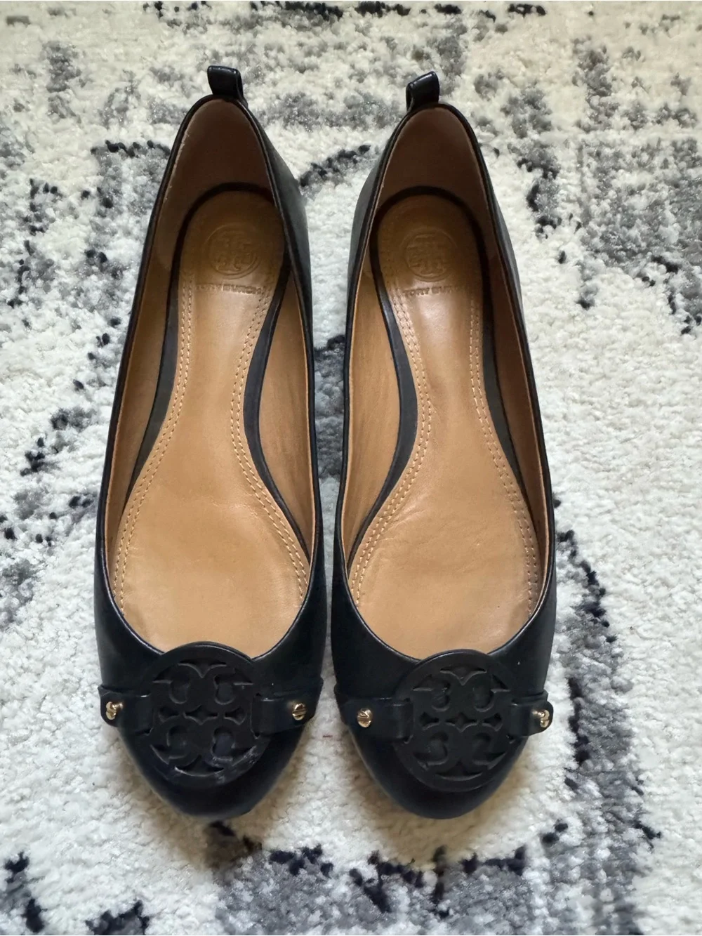Black Tory Burch Women’s Ballet Flats with Logo Medallion